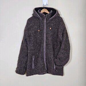 Laundromat Knit Jacket Sweater L Brown Full Zip Thick Heavy Wool Lined Handmade